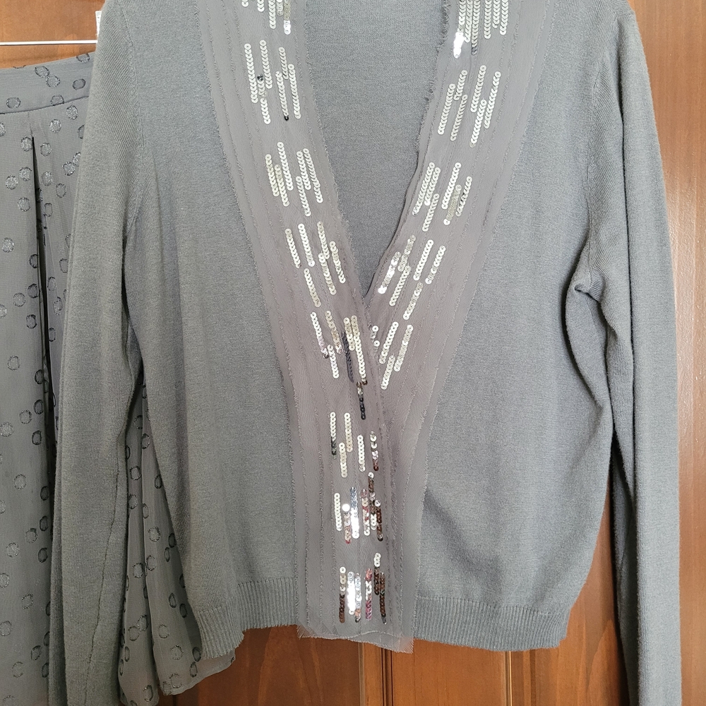 Anne Klein Gray Skirt Set with Sequins